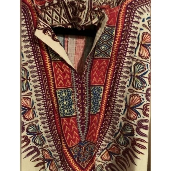 Unisex African Dashiki Top Tribal Print Kaftan Bohemian Style Beige - Picture 3 of 8